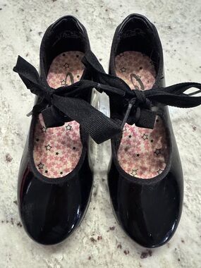 Capezio Black Patent Mary Jane Shoes with Ribbon Tie